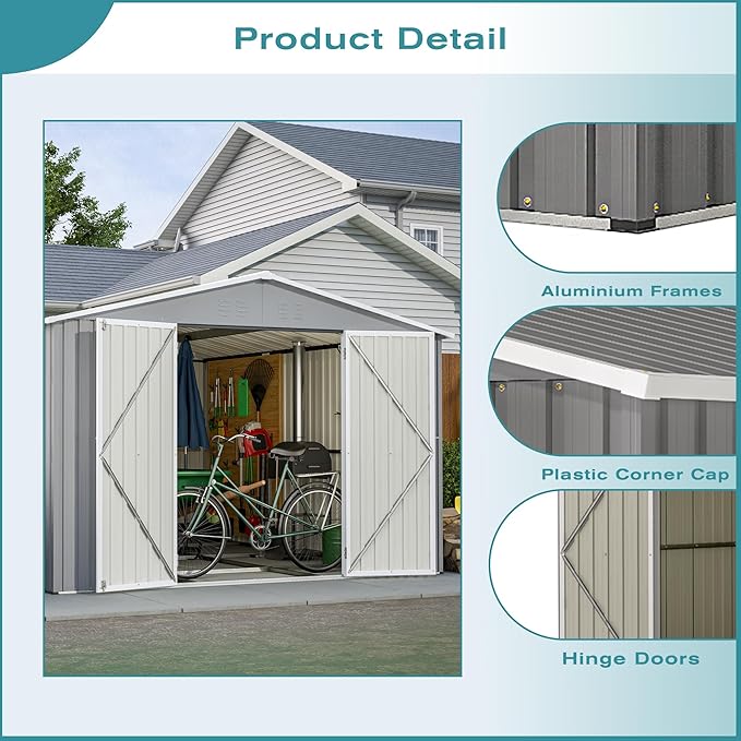 Metal Shed10x12 ft Outdoor Storage Shed, Metal Steel Utility Tool Shed Storage - Image 6