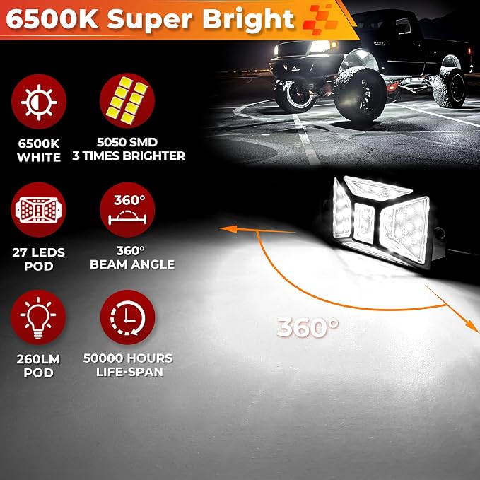 12 Pods Pure White LED Rock Lights Kit - Image 2