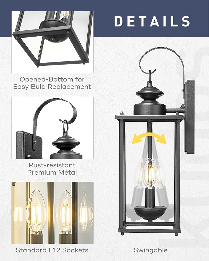 kudos Porch Lights, 18.1 inch Large Outdoor Wall Light, E12 Sockets, Anti-Rust - Image 2
