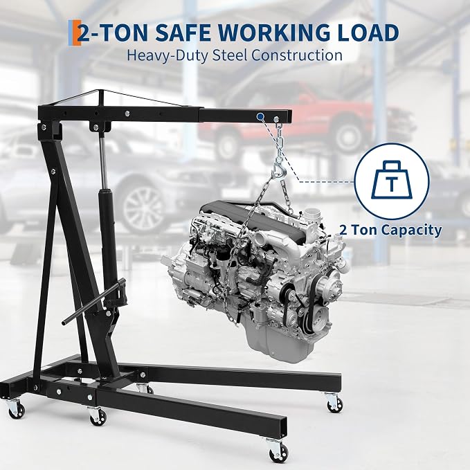 Engine Hoist Cherry Picker, 2 Ton Folding Hydraulic Engine Hoist - Image 2