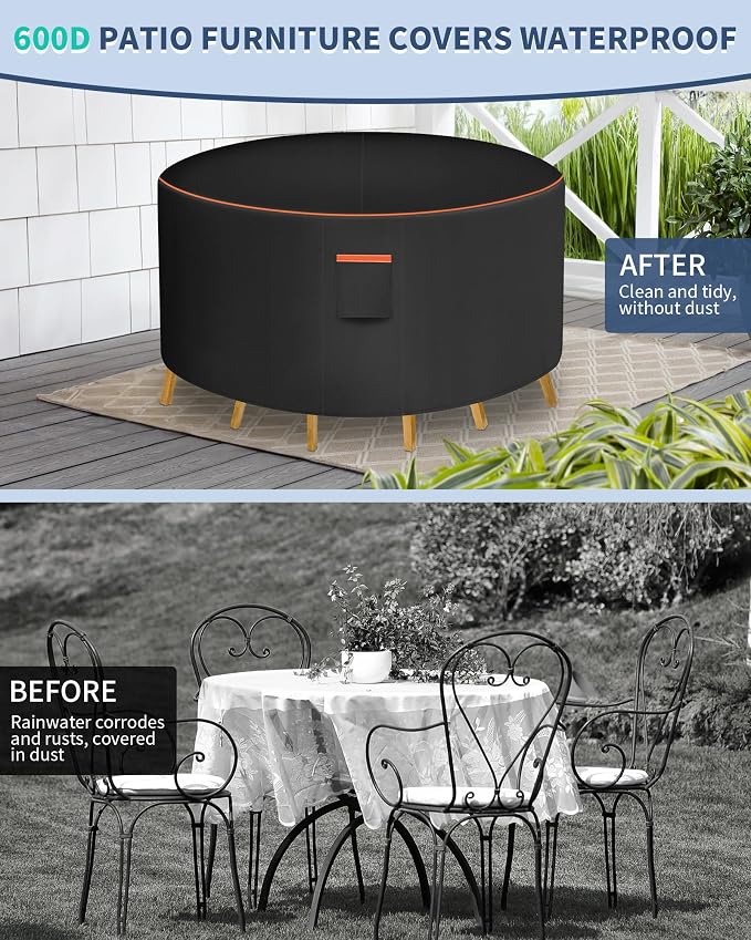 Round Patio Furniture Cover, 96 Inch Diameter Waterproof 600D Heavy Duty Table - Image 6