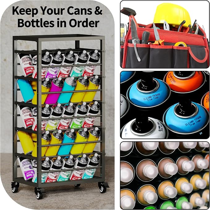 50 Can Spray Paint Rack Organizer, Metal Spray Paint Can Storage Holder - Image 6