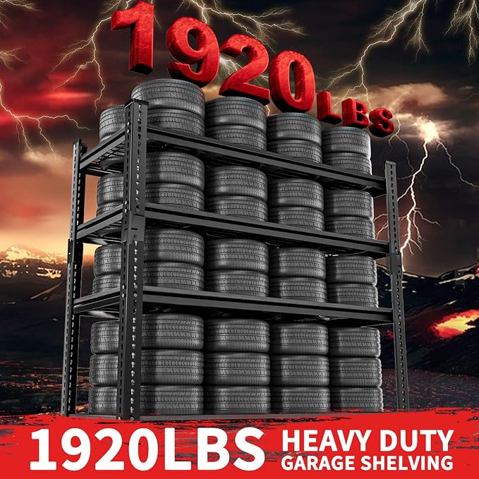 Storage Shelves 3PCS, Garage Shelving Heavy Duty 1920LBS Capacity, 4 Tier - Image 4