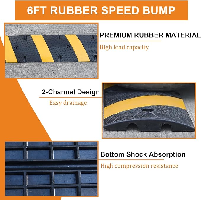 Orangestar 6Ft Rubber Speed Bump, 2 Channel Heavy Duty Speed Hump Cable - Image 4