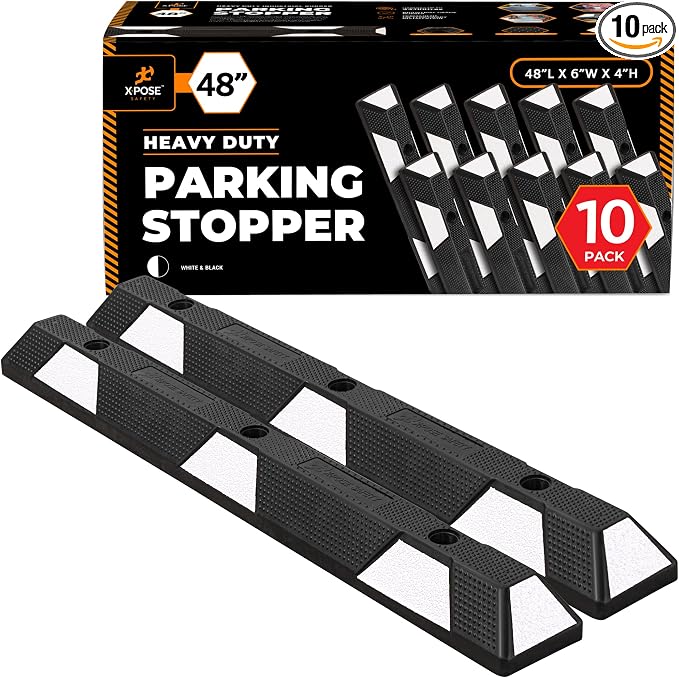 Xpose Safety 48" Heavy Duty Rubber Parking Stopper – 10 Pack Wheel Blocks by XposeSafety