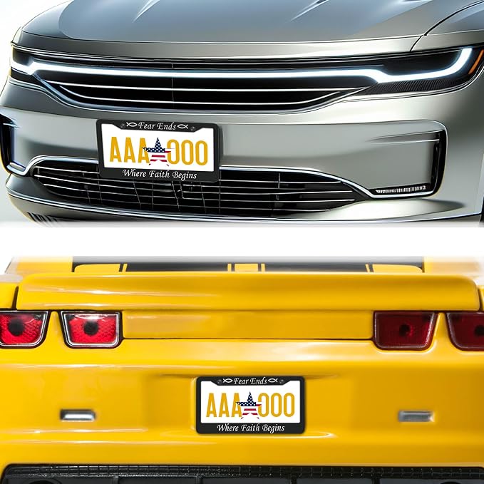 License Plate Frames Black and White Car Plate Frame Fear Ends When Faith - Image 8