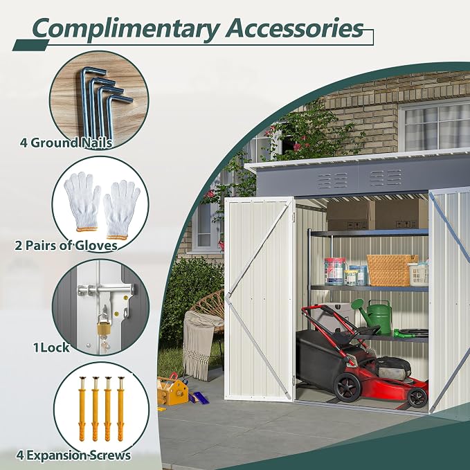 Outdoor Storage Shed, 6X4 FT Metal Garden Shed - Image 3