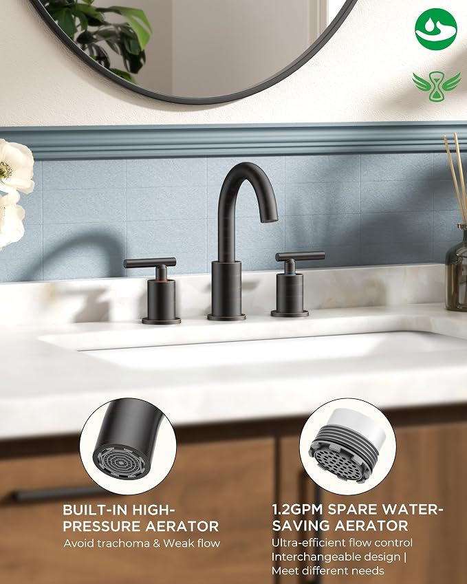 FORIOUS Oil Rubbed Bronze Bathroom Faucet 3 Hole, 8 Inch Widespread Bathroom - Image 2