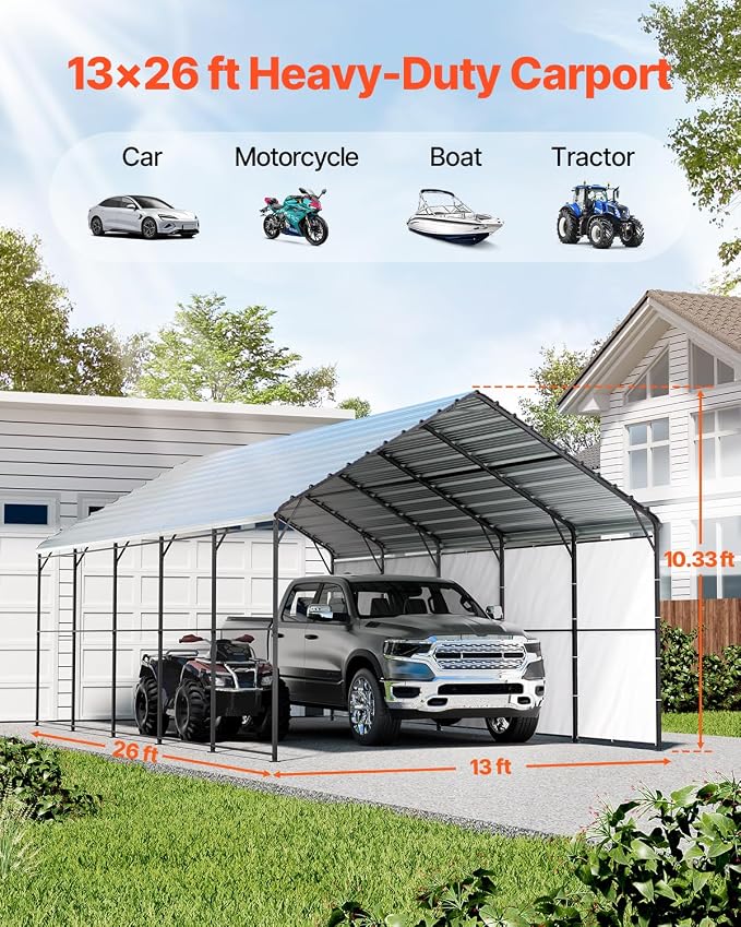 VEVOR Heavy Duty Metal Carport, Car Tent Garage Shade - Image 2