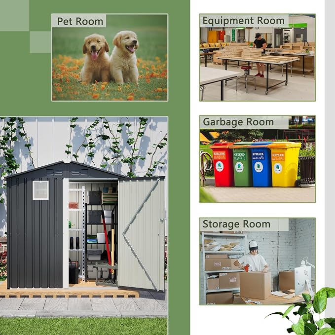 Outdoor Storage Shed, 6 X 4ft Metal Galvanized Steel Garden Shed - Image 6