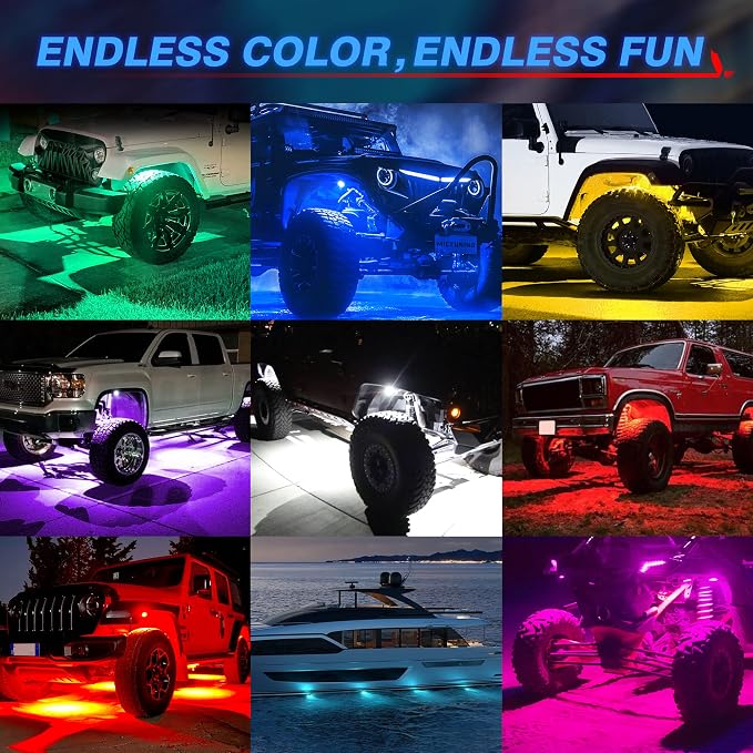 MICTUNING Q1 RGBW Rock Lights, 4 Pods Pure Color Underglow Neon Multicolor - Image 3