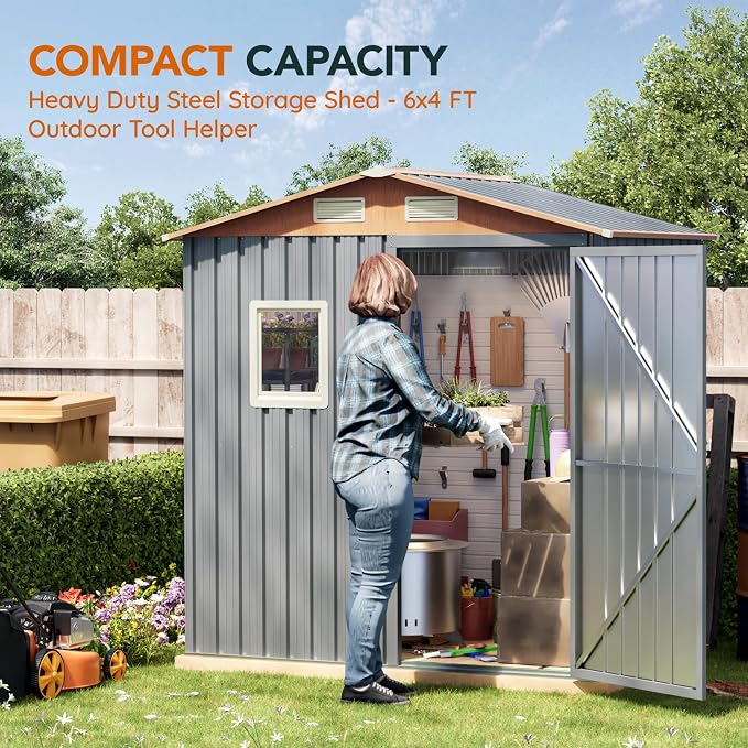 6x4FT Multi-used Shed & Outdoor Storage Shed, Steel Tool Shed - Image 2