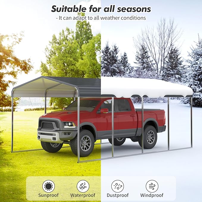 Carport Canopy 12x20 FT Heavy Duty Metal Carport Kit – Outdoor Portable Garage - Image 2