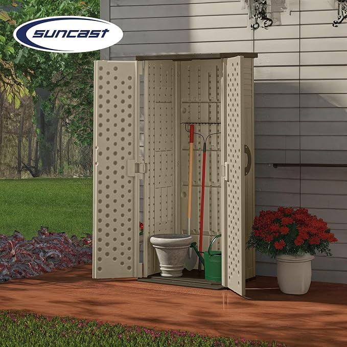 Suncast 22 Cubic Feet Capacity Tall Plastic Vertical Outdoor Shed - Image 5