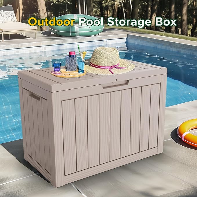 45 Gallon Lockable Resin Deck Box, Waterproof & UV-Resistant Outdoor Storage Box - Image 5