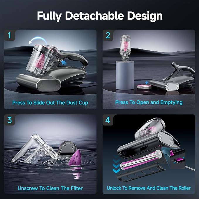 uwant Bed Cleaner with 16Kpa Suction Metal Roller 253.7nm Uv-c Light Mattress - Image 5