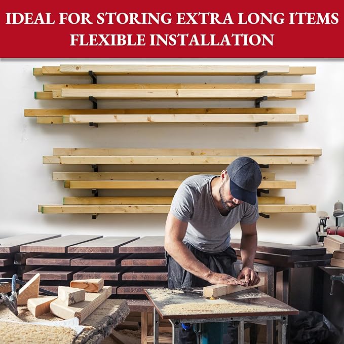 Lumber Storage Rack Wall Mount, Heavy Duty Metal Wood Organizer - Image 6
