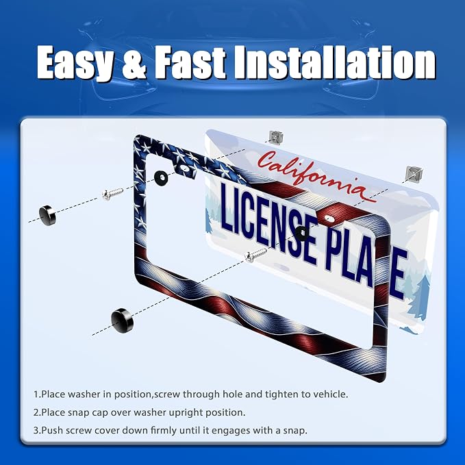 Personalised License Plate Frame American Flag USA License Plate Stainless - Image 3