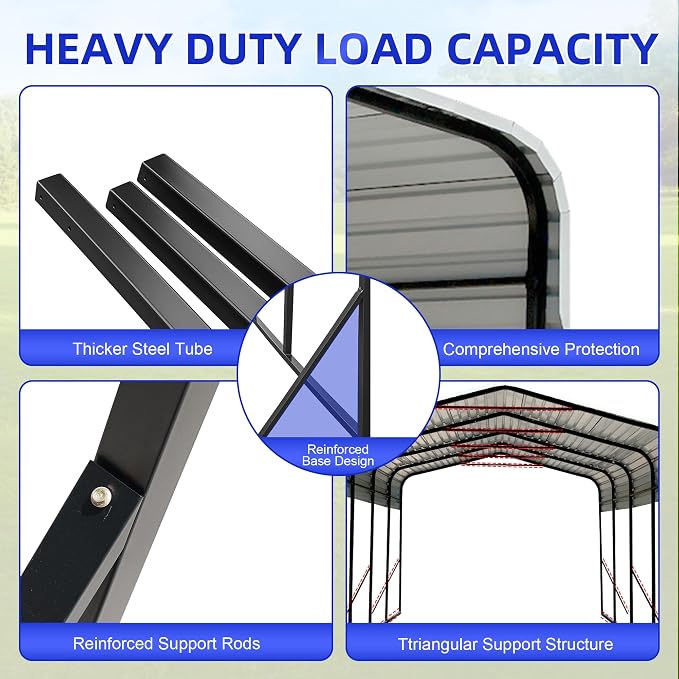 12x24 Metal Carport with Base Fixings Heavy Duty Garage Outdoor Chrome Plated - Image 4