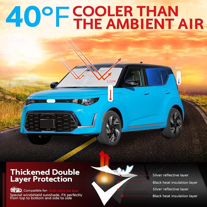 KAYZT Windshield Sun Shade for 2020-2025 Kia Soul Foldable Sunshade Front - Image 2
