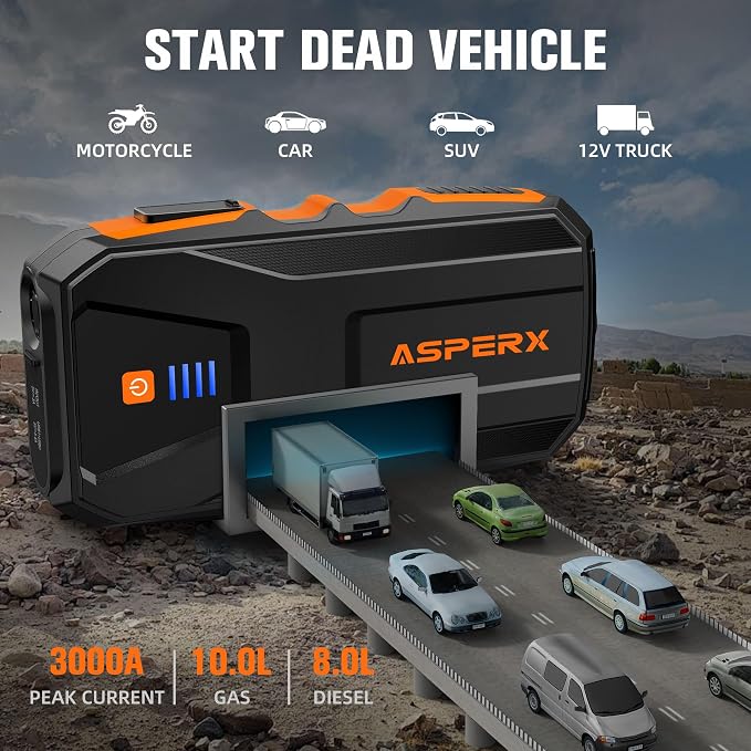 ASPERX 3000A Jump Starter for Car Battery, 12V Portable Jump Box - Image 2