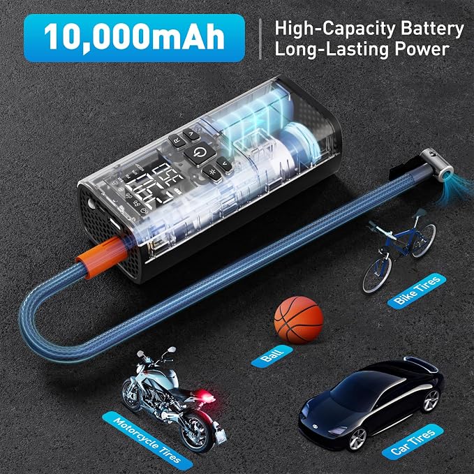 Tire Inflator Portable Air Compressor – Dual Power Mode, Built-in Battery & 12V - Image 4