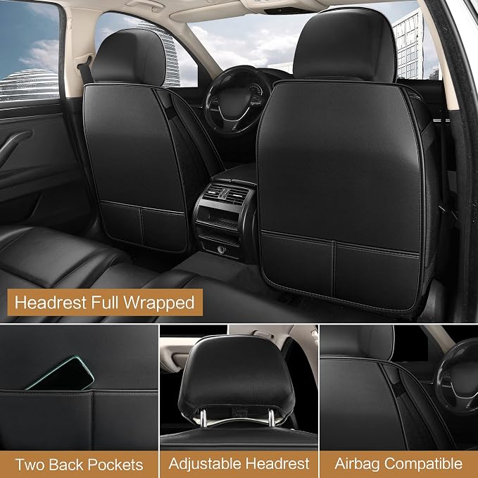 Pariitadin Leather Car Seat Covers Full Pair, Waterproof Faux Leather Seat - Image 2
