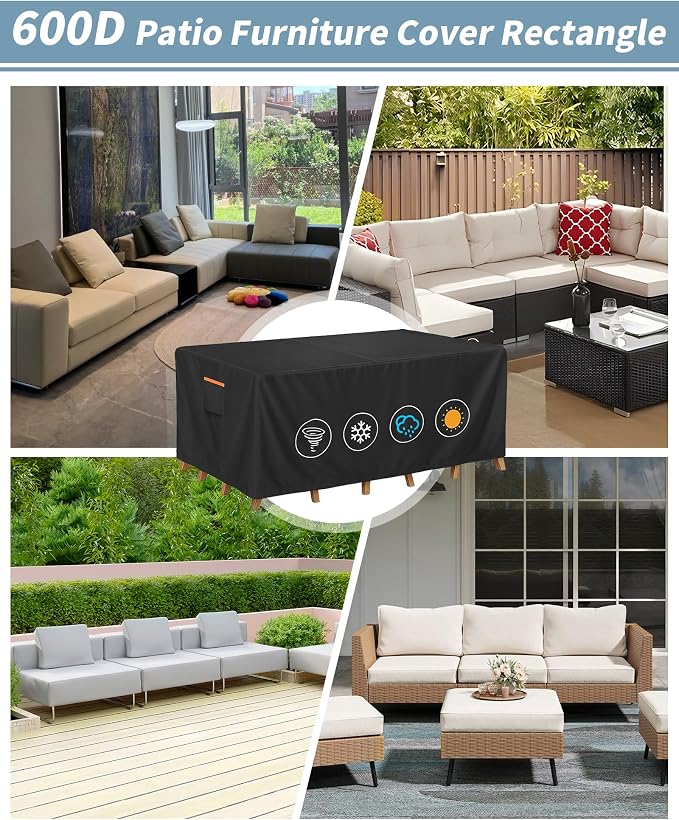 Outdoor Waterproof Furniture Cover, 126W x 74L x 28H inches Heavy Duty 600D - Image 7