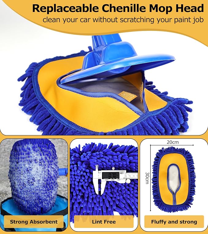 anngrowy 56.7" Car Wash Brush Mop Kit Mitt Sponge - Image 6