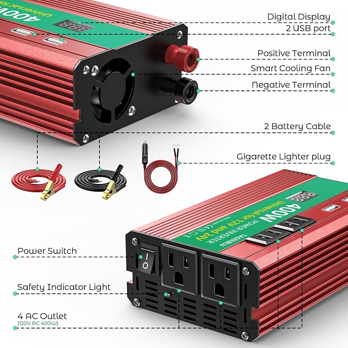 400W Power Inverter, DC 12V/24V to 110V AC Car Inverter - Image 6