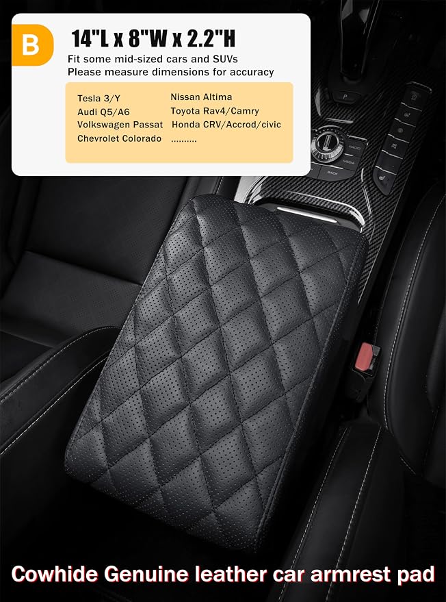 Car Center Console Cover pad Genuine Cowhide Leather, Vehicle Arm Rest Cushion - Image 3