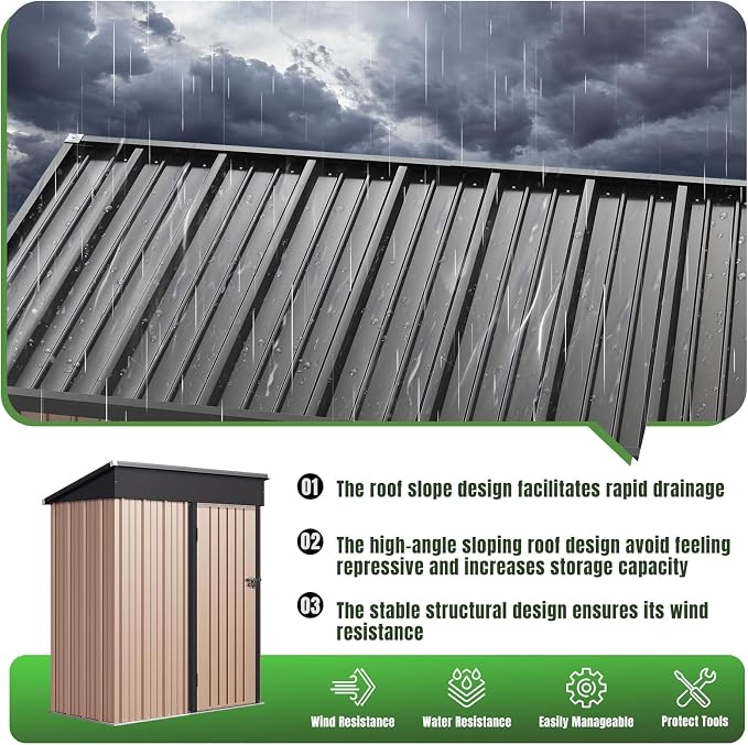 Aoxun 5'x3' Outdoor Storage Shed - Image 4