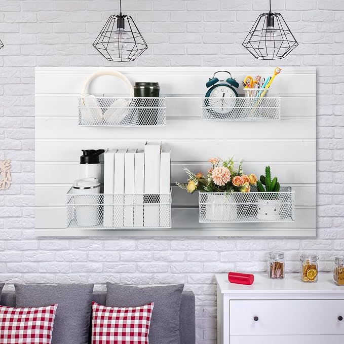 Barydat 4 Pcs Slatwall Basket Set Ventilated Metal Slatwall Basket Hanging Wire - Image 6