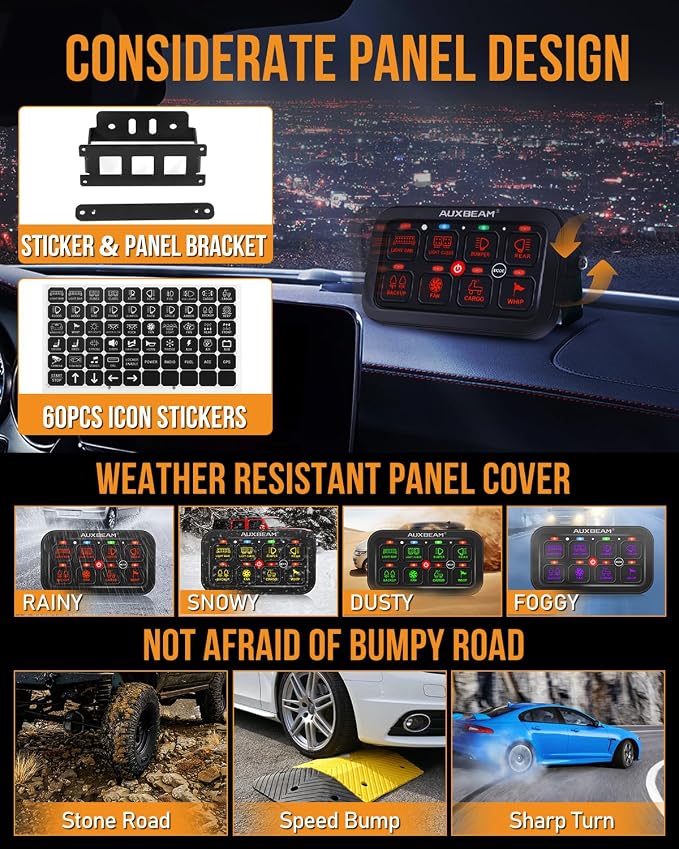 Auxbeam 8 Gang Switch Panel RA80 Toggle Momentary Pulsed RGB Dimmable - Image 5