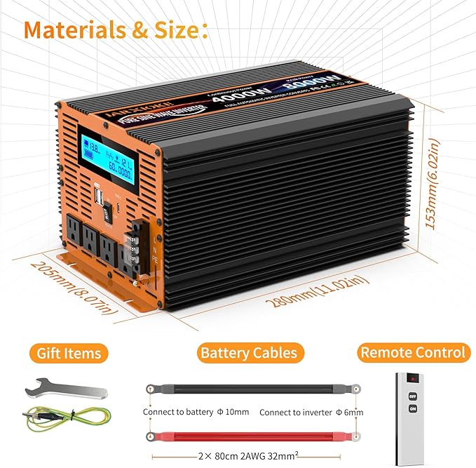 4000 Watt Pure Sine Wave Power Inverter 12V DC to 110V 120V Converter - Image 6