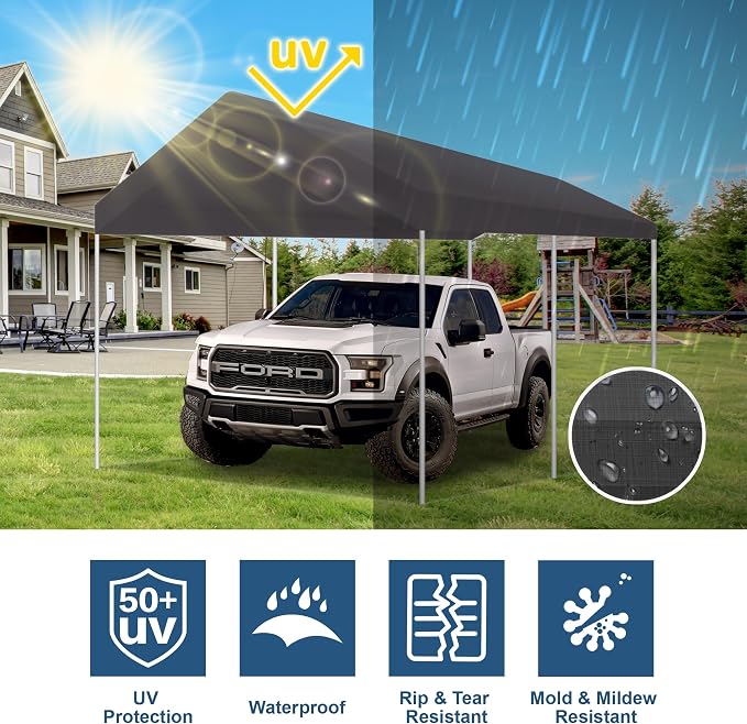 10' x 20' Upgraded Carport Replacement Canopy Cover Grey - Image 3