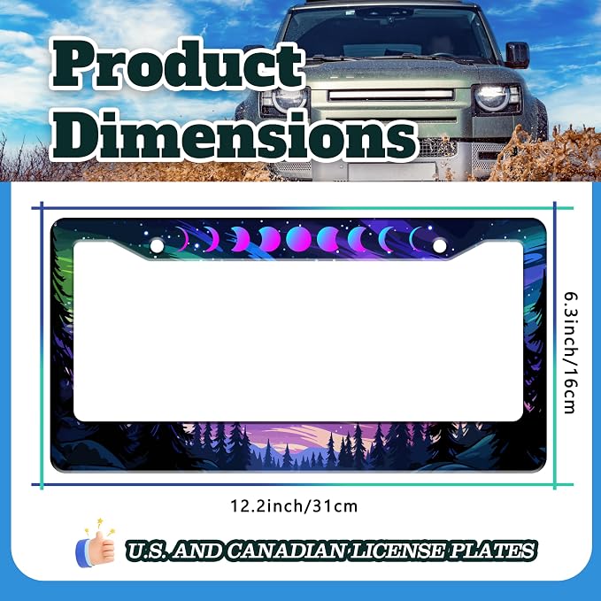 Moon Phases Aurora Forest License Plate Frame Night Sky Stainless Steel License - Image 3
