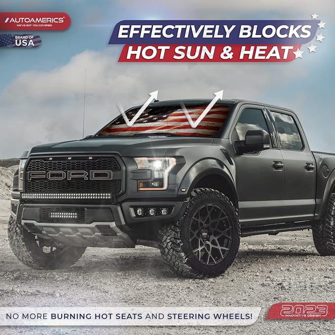 Autoamerics 1-Piece Windshield Sun Shade Grunge American Flag - Image 3