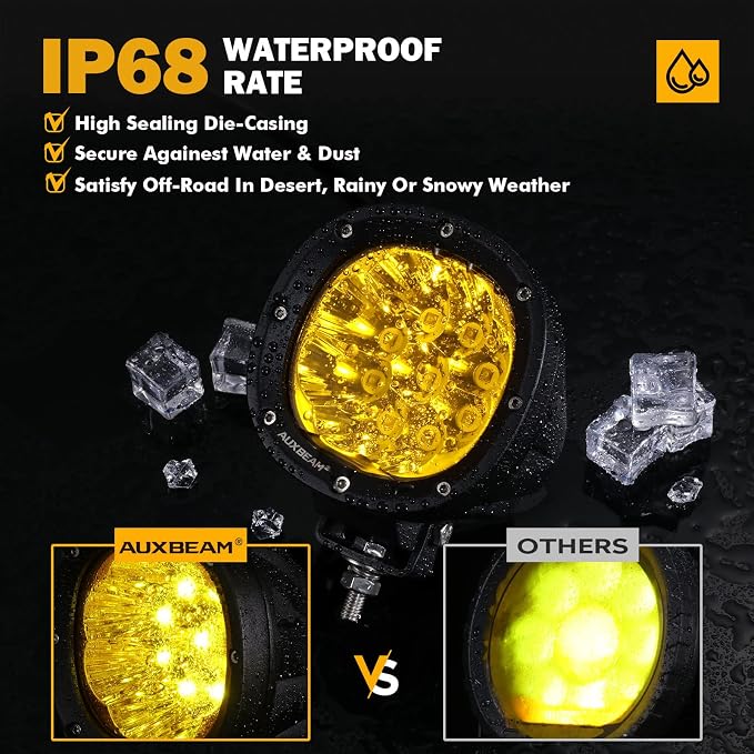 Auxbeam 4 Inch 90W Amber LED Fog Lights, 9000LM Super Bright Round Offroad - Image 5