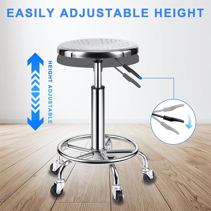 Rolling Stool, Stainless Steel Workbench Stool, Adjustable Swivel Stool Medical - Image 7