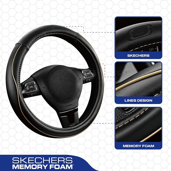 Skechers Memory Foam Steering Wheel Cover, Piping Microfiber Leather Steering - Image 2