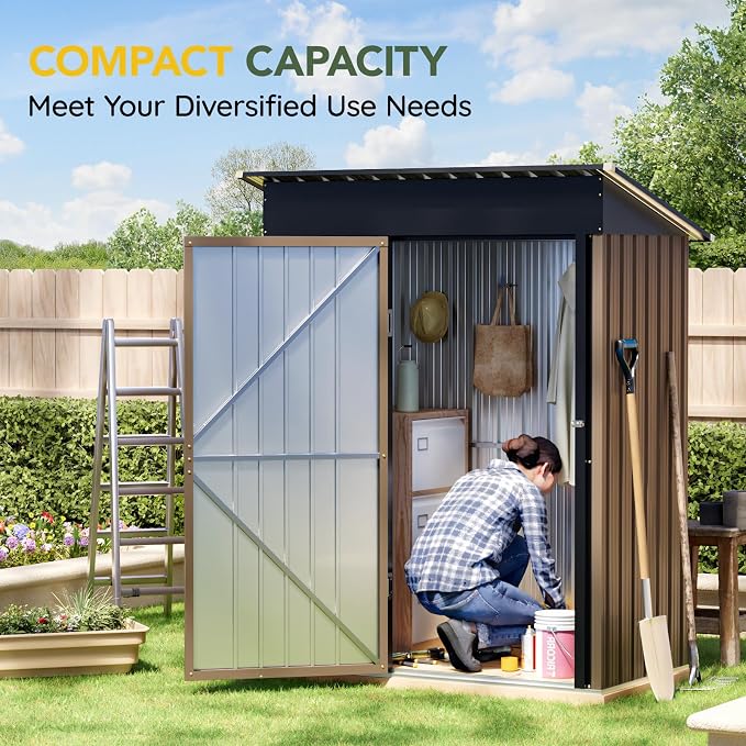 5x3FT Vertical Outdoor Steel Storage Shed, Lockable Doors, Compact Metal Tool - Image 5