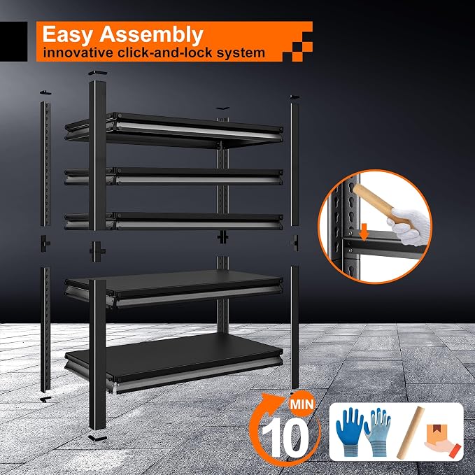 Heavy Duty Shelves, 5-Tier Metal Shelves, 3000LBS Loads, Adjustable, - Image 4