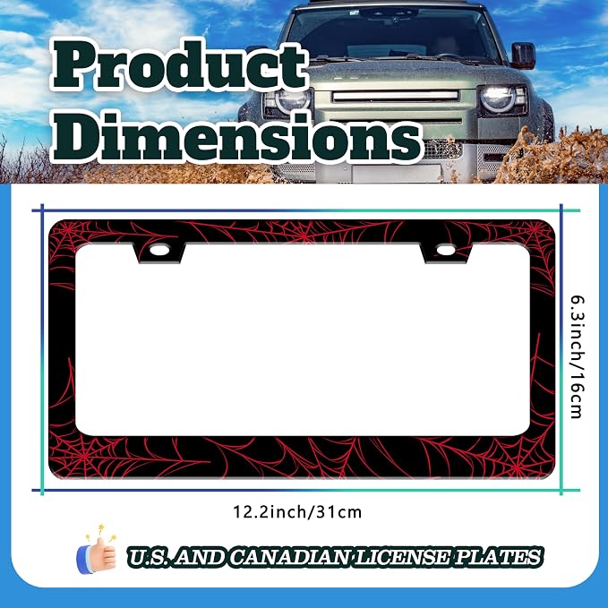 Red Spider Web License Plate Frame Funny Cobweb Stainless Steel License Plate - Image 3