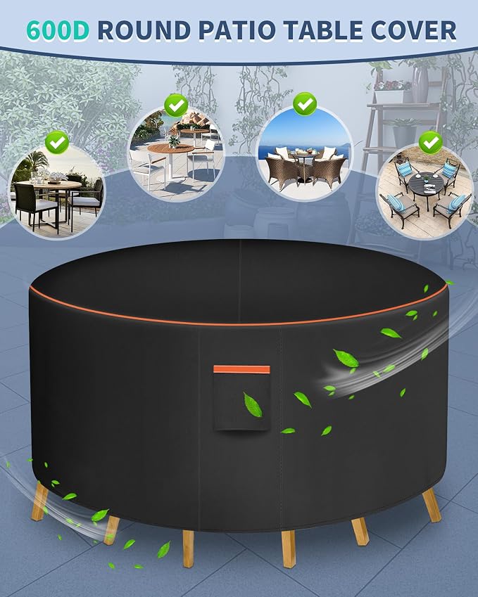 Round Patio Furniture Cover, 48 Inch Diameter Waterproof 600D Heavy Duty Table - Image 4