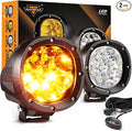 Auxbeam 6 Modes Amber White Round LED Pods, P4 Series 4 Inch 90W Flashing by Auxbeam