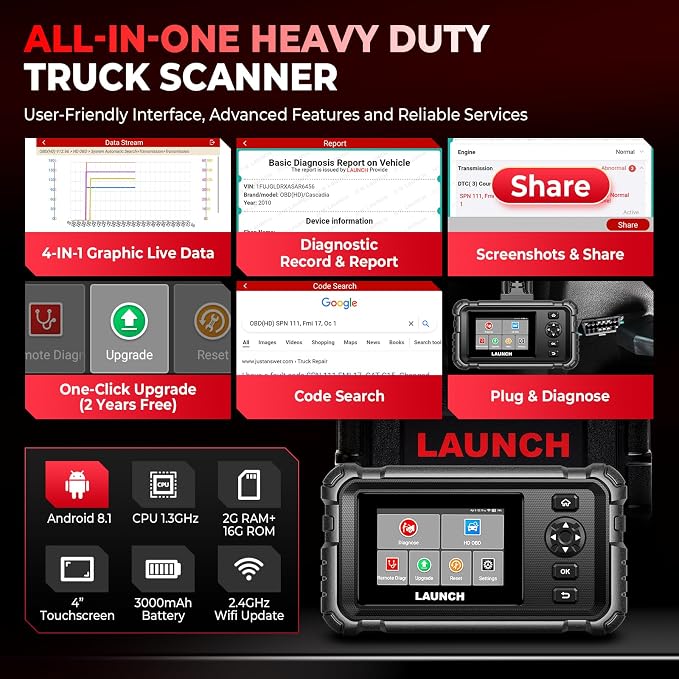 LAUNCH CRP129 HD Heavy Duty Truck Scanner, Full System Diesel Scanner - Image 7