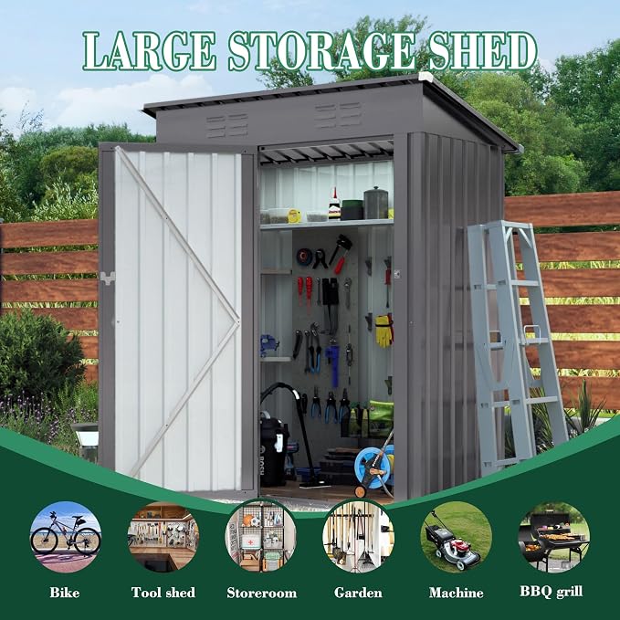 5x3x6FT Outdoor Storage Shed, Galvanized Steel Garden Shed - Image 5