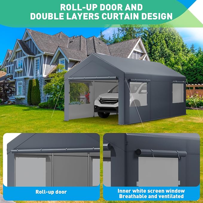 10X20 Ft Heavy Duty Carport Canopy, Portable Garage, Car Tents, Reinforced - Image 5