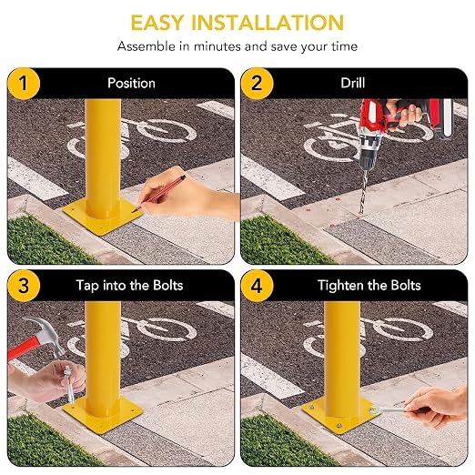 4 Pcs Safety Bollard, 42 Inch High Heavy-Duty Yellow Safety Bollard Steel Posts - Image 3